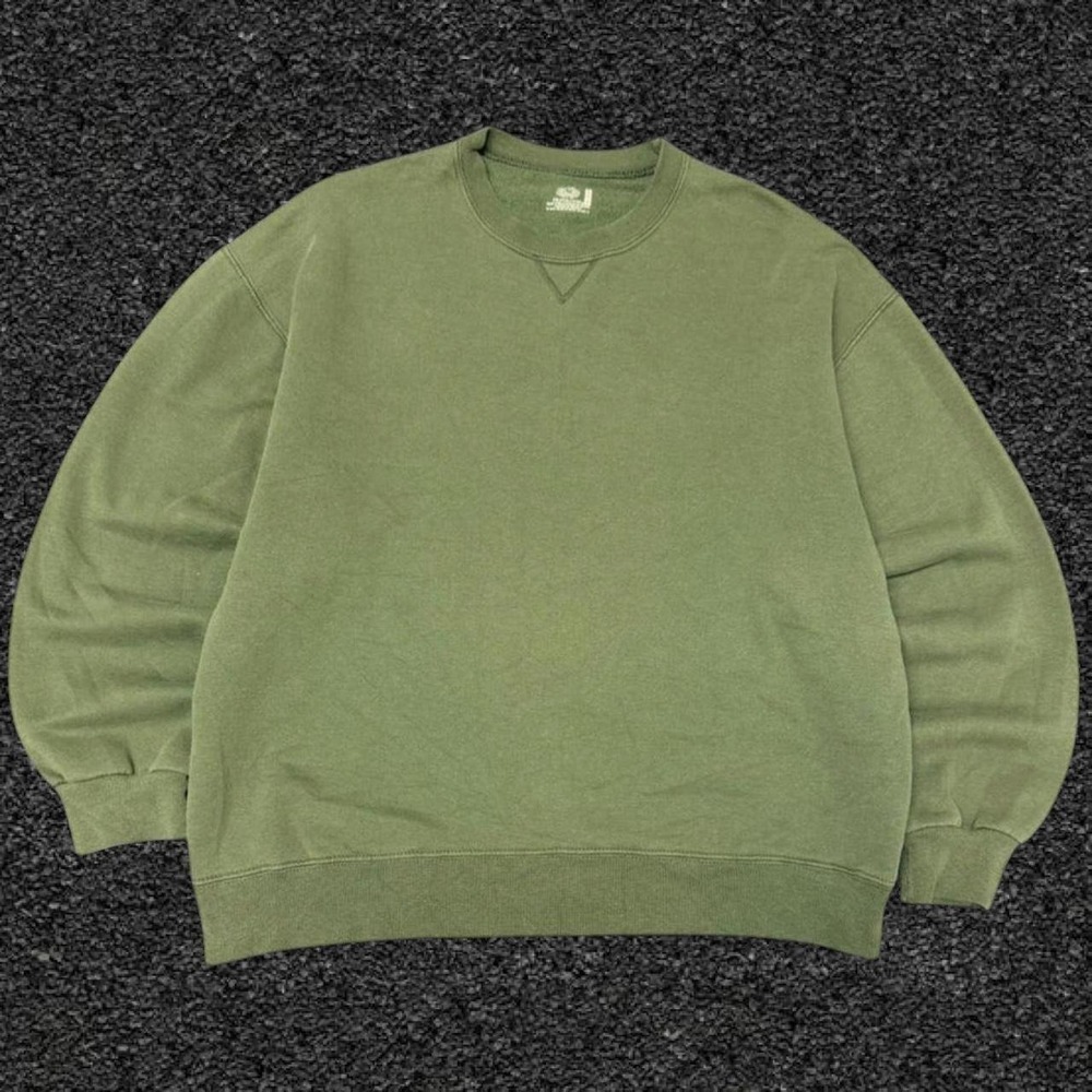 Vintage Fruit of the Loom Olive Green Sweatshirt Mens Large Y2K Boxy Blank Crew